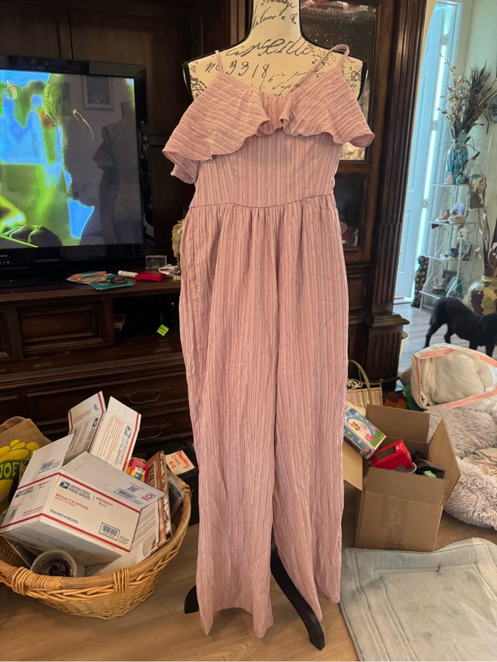 Lost n lunar size 6 Women’s Pink Ruffle One-Shoulder Jumpsuit
